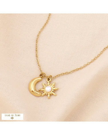 Collier acier inoxydable style plage pendentifs soleil lune CAPUCINE doré