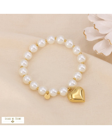 Bracelet perles nacrées coeur acier CUPIDON blanc