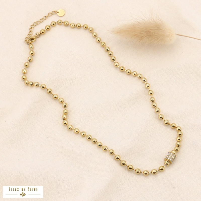 Collier talisman billes acier inoxydable CLARA blanc