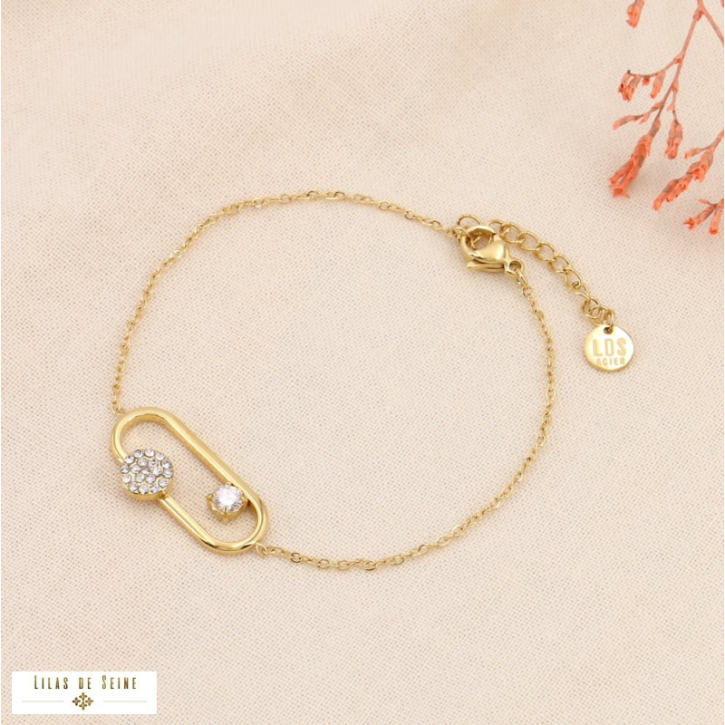 Bracelet fin trombone strass acier inoxydable ALYA doré