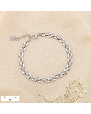 Bracelet chaîne maille carrée acier inoxydable ZELIE argenté