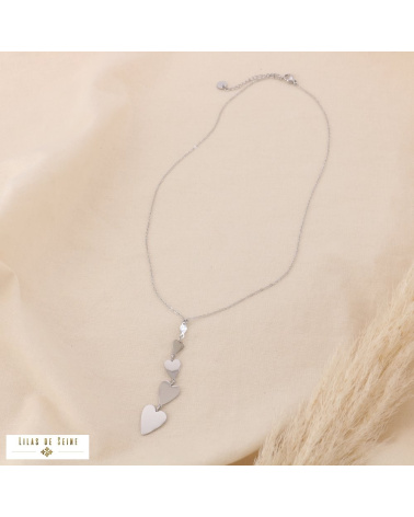 Collier Acier Inoxydable avec Pendentif Cascade de Cœurs CINDY argenté